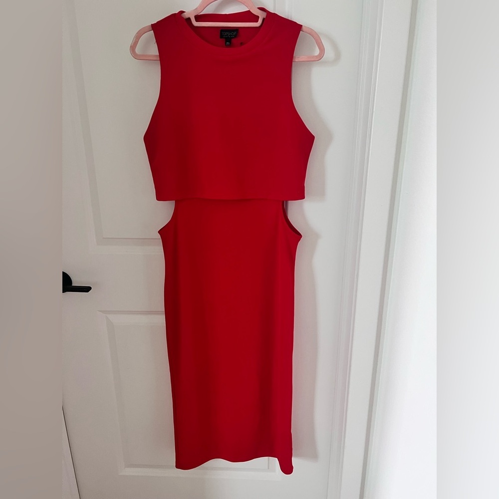Topshop Red Sheath Midi Dress with Cutouts